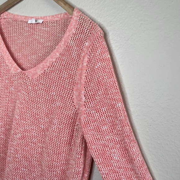 Talbots women’s large tasseled Pink open Knit V-Neck Pullover Sweater - Picture 6 of 10